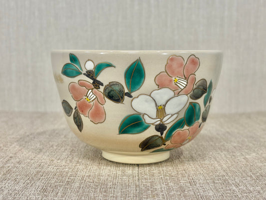 SBKTB173 真琴造 色絵 利休椿 茶碗 京燒