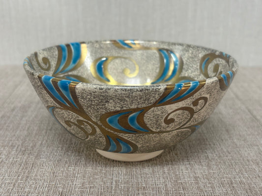 SBKTB162 西村利峰作 金彩 銀砂子 波絵 茶碗 京燒