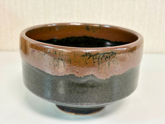 SBKTB287 明石庄造 黒釉 柿流 茶碗