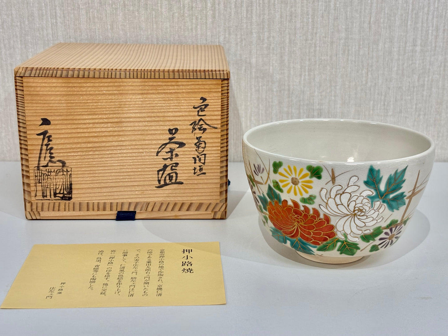SBKTB224 押小路焼　庄左エ門造　色絵　菊間垣　茶碗